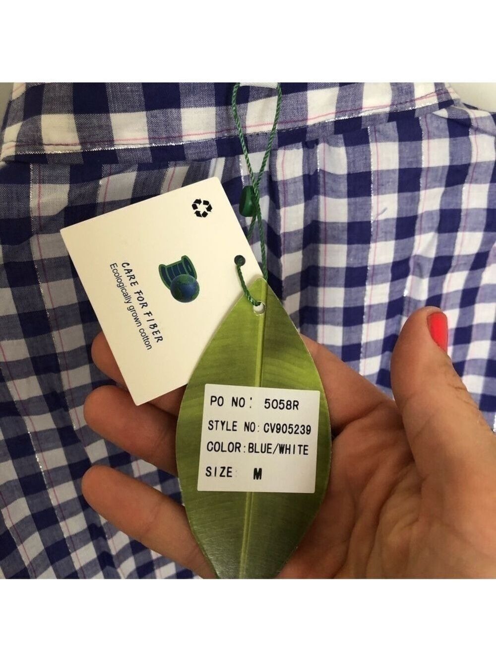 Hester And Orchard Gingham Checkered Button Down Shirt Blue White M - Picture 11 of 16